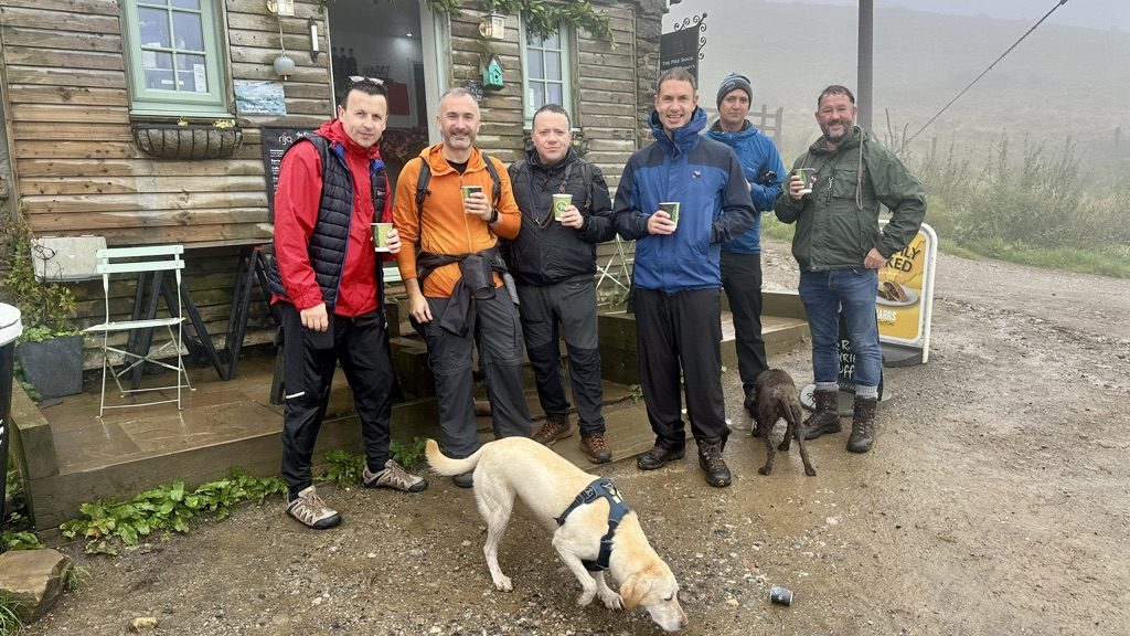 A bunch of guys out for a winter walk